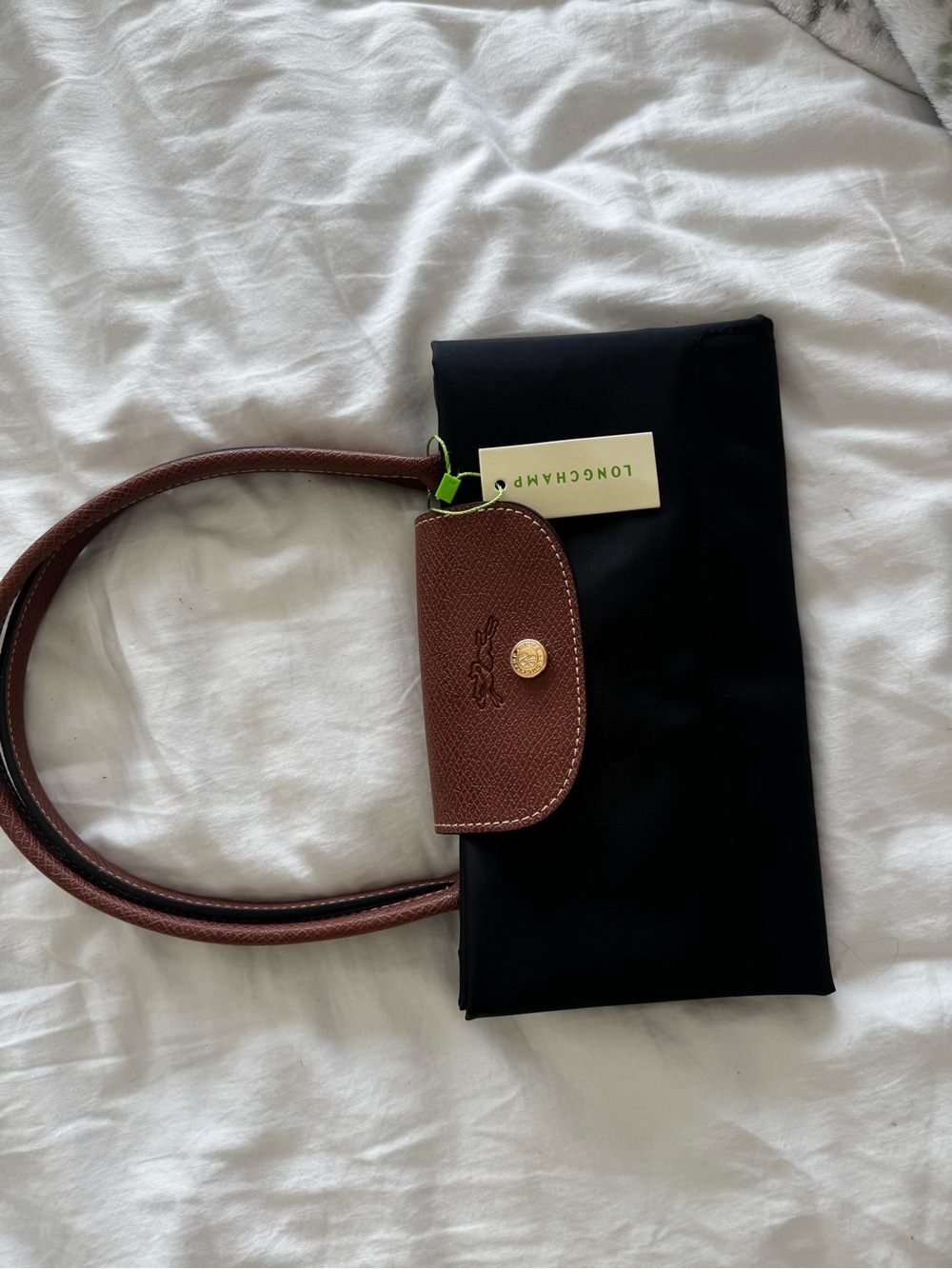 Longchamp Black Nylon Tote with Brown Leather Trim